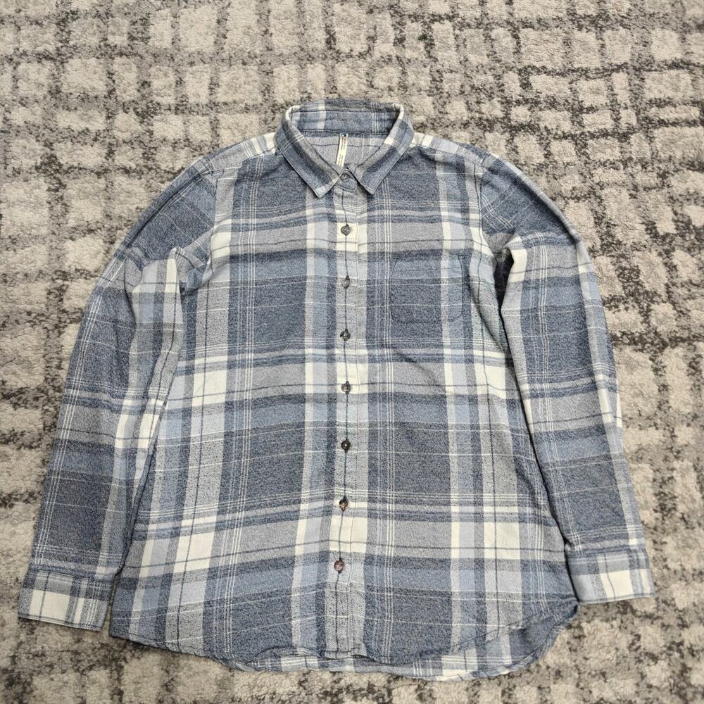 KUHL Mens Small Plaid Long Sleeve Button Down Flannel Shirt Blue White Trail